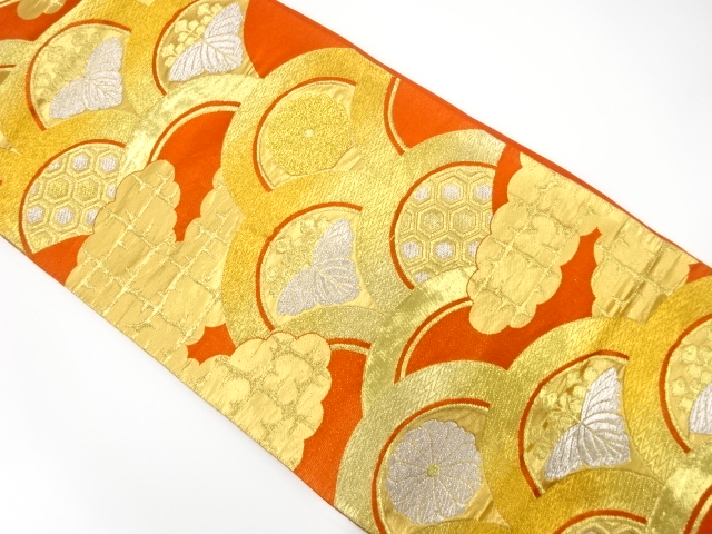 JAPANESE KIMONO / ANTIQUE FUKURO OBI / SILK / WOVEN SEIGAIHA